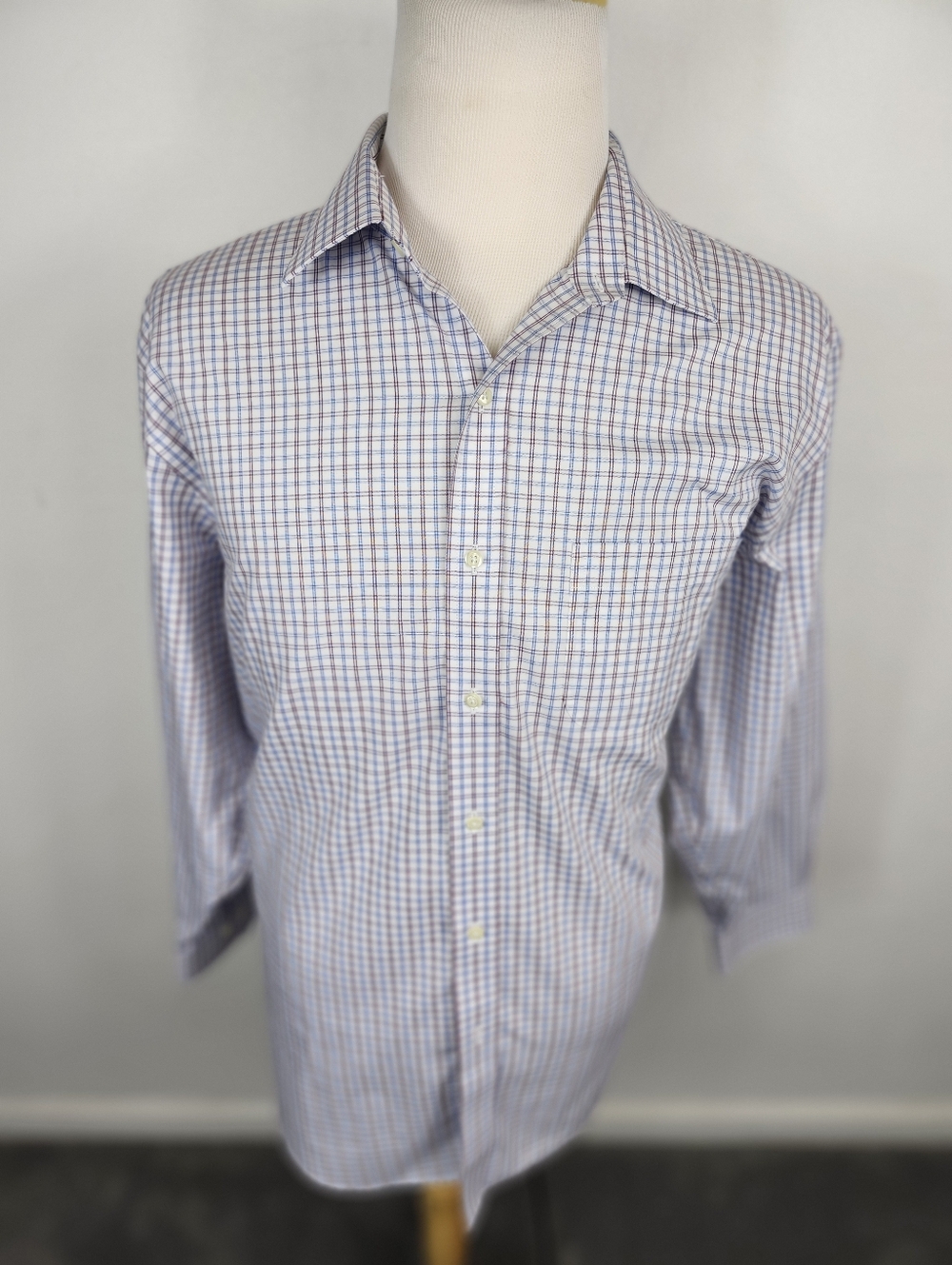 Brooks Brothers Mens 17-32x33 Blue Lavender Chex Plaid Dress Shirt Barrell Cuff